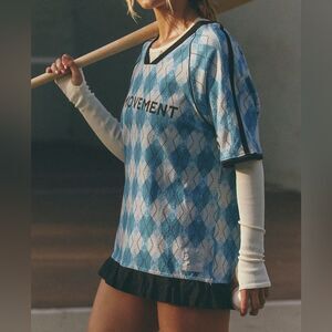 NWT! Free People Movement Small Baseline Printed Tee Argyle Light Blue Combo